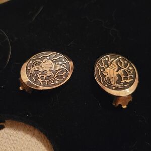 Gold and Black Fish Design Earrings